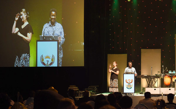 Minister Batahbile Dlamini addressing the gala dinner at the Social Work Indaba