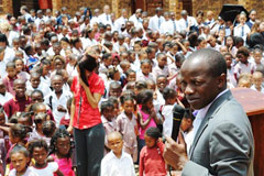 Minister CollinsChabane addresses scholars of Ruster-Vaal Combined School during a visit to Veereniging.  24/01/2012