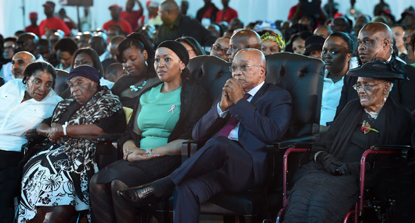 President Jacob Zuma and Mrs Tobeka Zuma flanked by Mrs Rebecca Kotane and Mrs Mary Marks during the formal reception service of the mortal remains of struggle stelwarts, Mr Moses Kotane and Mr John Beaver (JB) Marks held at Waterkloof Airfoce Base, Pretoria.Photo: Siyasanga Mbambani/DoC